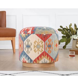 Pouf, multicolore, 50 % COTON / 50 % LIN, pieds en bois