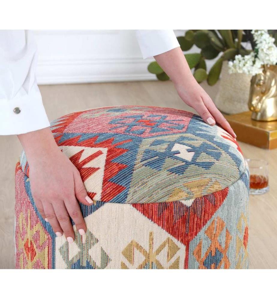 Pouffe, Multicolor, 50% COTTON / 50% LINEN, Wooden Legs