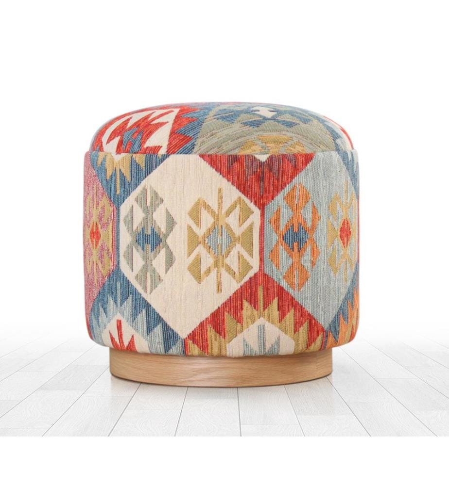 Pouffe, Multicolor, 50% COTTON / 50% LINEN, Wooden Legs