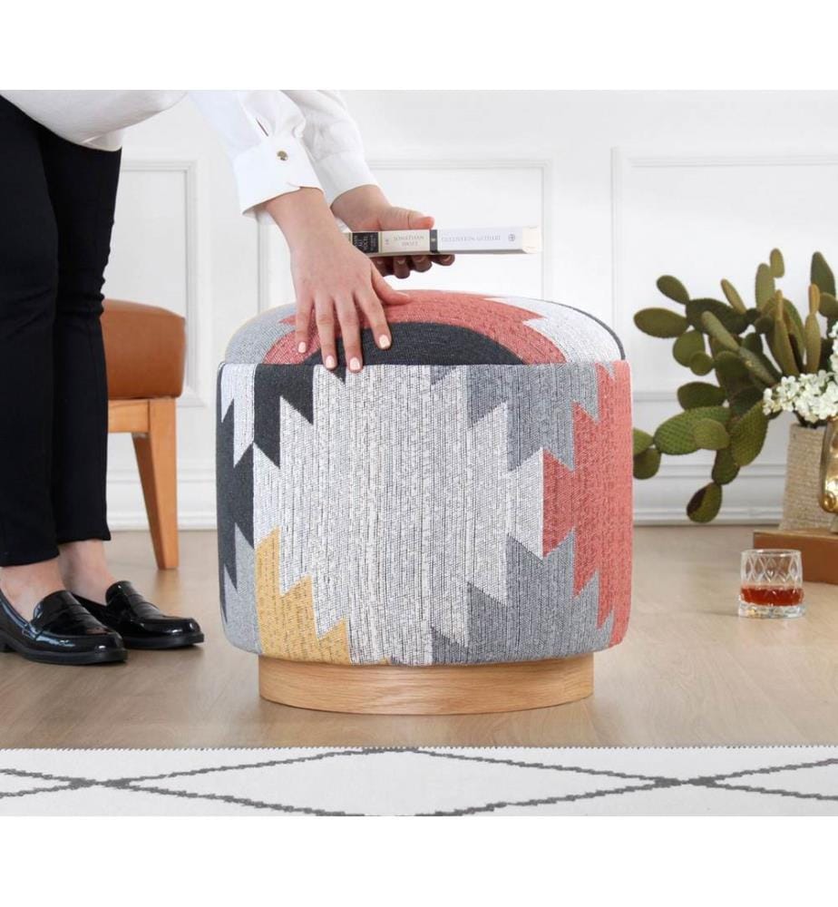 Hocker, Grau, 50 % BAUMWOLLE / 50 % LEINEN, Holzbeine