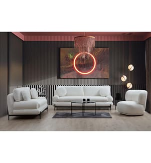 3-Seat Sofa, White, Beech Wood / Chipboard Frame, Polyester Fabric