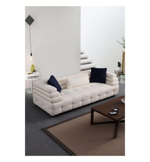 3-Seat Sofa, White, Frame: BEECH WOOD / CHIPBOARD, Fabric: 100% POLYESTER, Wooden Legs