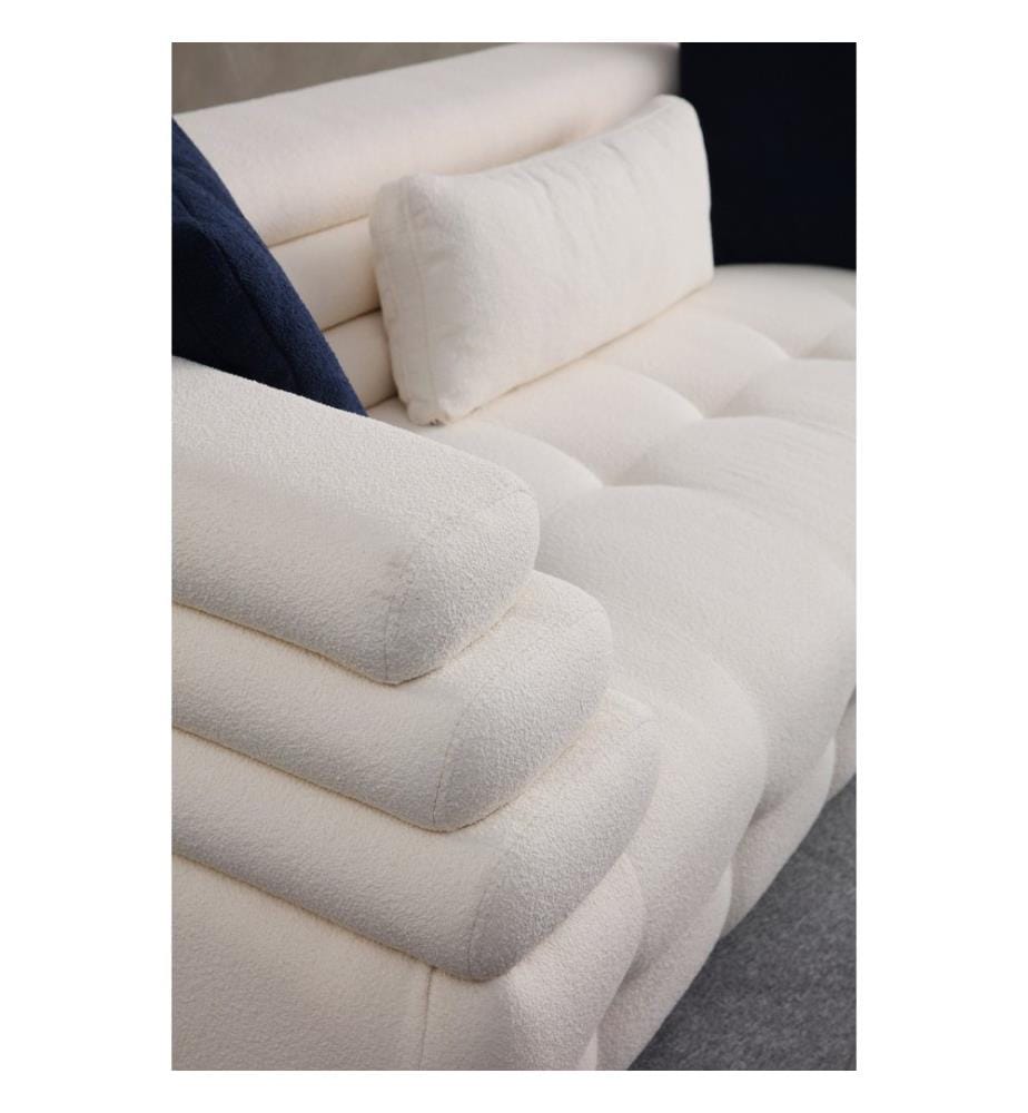 Canapé 3 places, blanc, structure : BOIS DE HÊTRE / AGRAGÉ, tissu : 100 % POLYESTER, pieds en bois