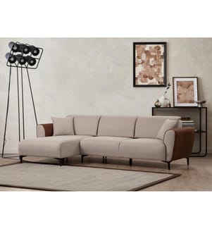 Corner Sofa-Bed, Beige, Cinnamon, Frame: Beech Wood / Chipboard, Fabric: 100% Polyester