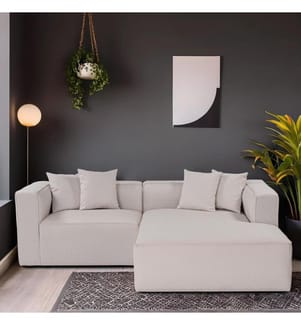 Corner Sofa, Ecru, Frame: BEECH & FIR TREE & CHIPBOARD, Fabric: SOFT TEXTURE FABRIC, Plastic Legs