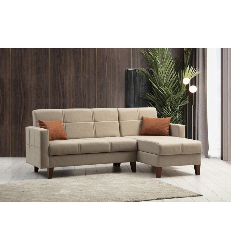 Corner Sofa-Bed, Beige, Frame: METAL / WOODEN, Plastic Legs