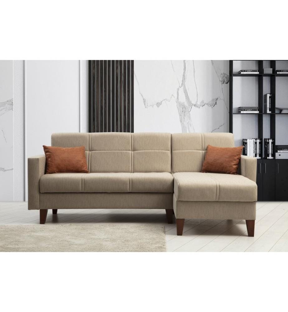 Corner Sofa-Bed, Beige, Frame: METAL / WOODEN, Plastic Legs