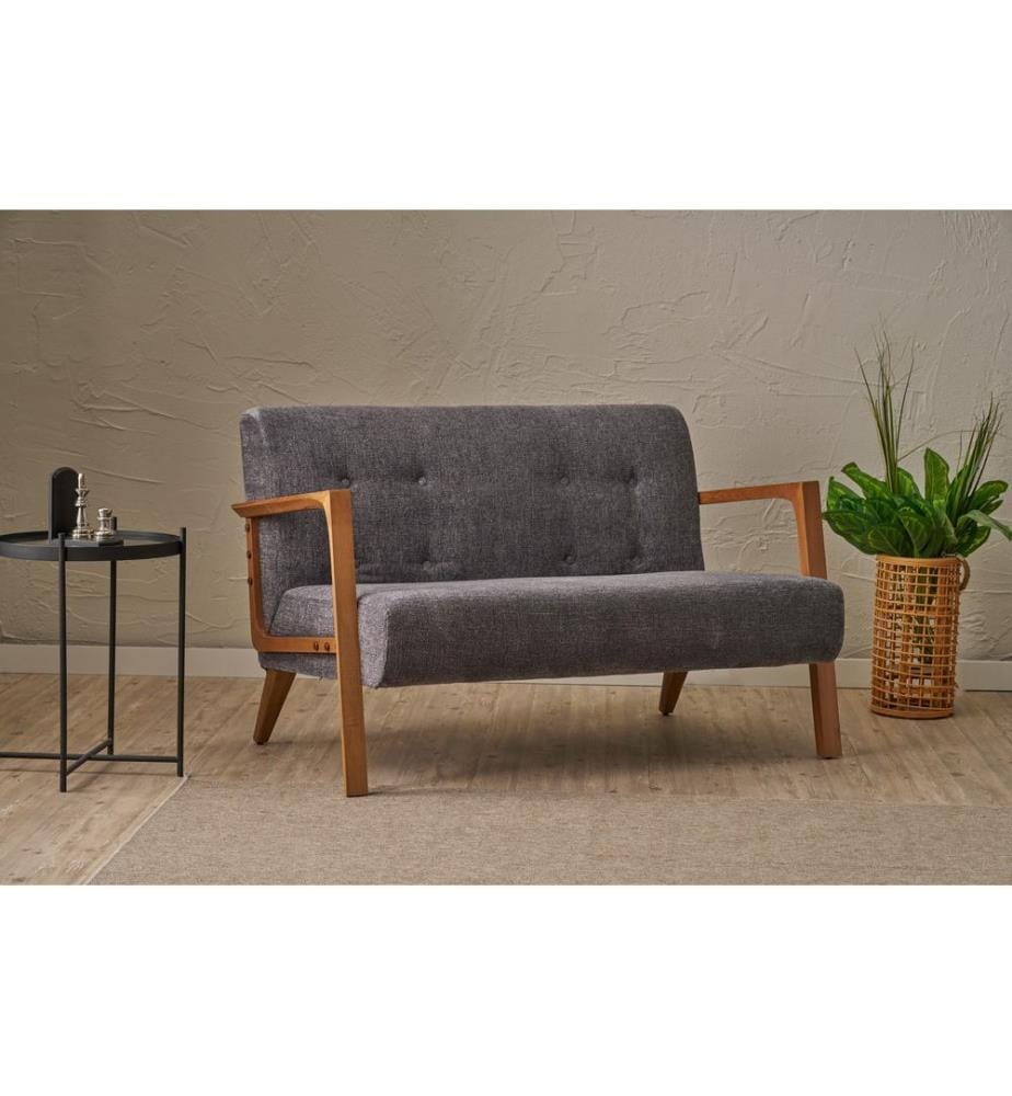 Canapé 2 places, gris, STRUCTURE : BOIS DE HÊTRE, Tissu : 100 % POLYESTER (tissu texturé chenille), pieds en bois