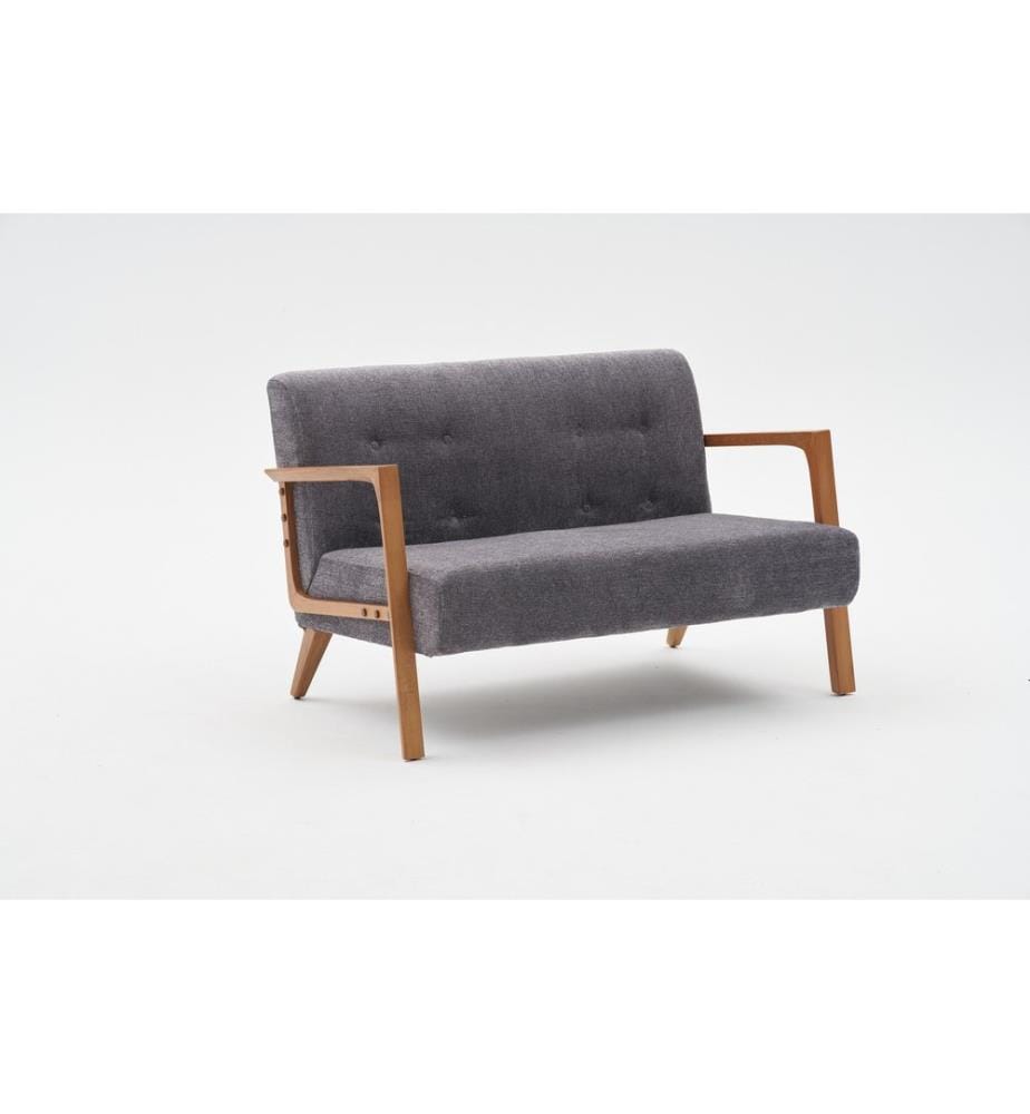Canapé 2 places, gris, STRUCTURE : BOIS DE HÊTRE, Tissu : 100 % POLYESTER (tissu texturé chenille), pieds en bois