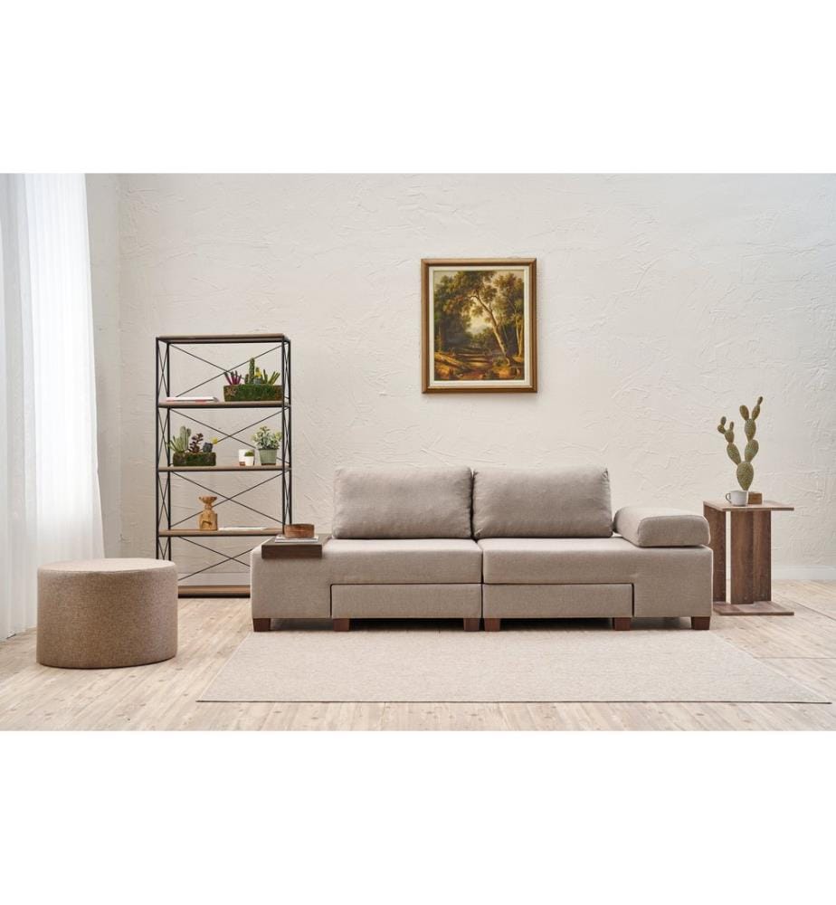 cremefarben, Gestell: HOLZ, Bezug: 100 % LEINEN, Kunststofffüsse, 3-Sitzer-Schlafsofa