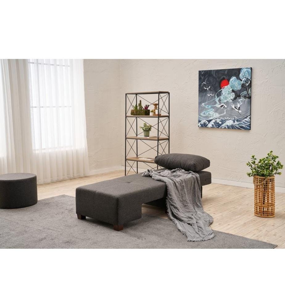 anthrazit, Rahmen: HOLZ, Bezug: 100 % LEINEN, Kunststofffüsse, 1-Sitzer-Schlafsofa