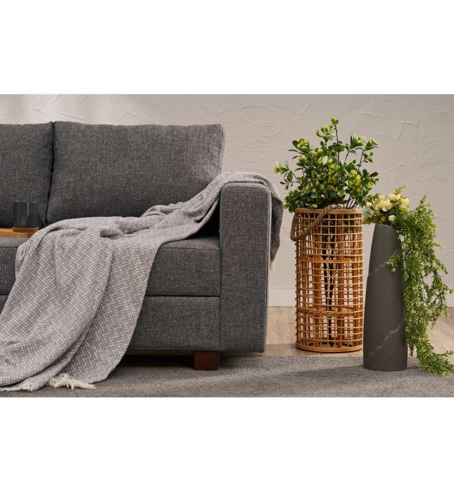 3-Seat Sofa-Bed, Grey, Frame: WOODEN / MDF / PARTICLE BOARD, Fabric: 100% POLYESTER, Plastic Legs