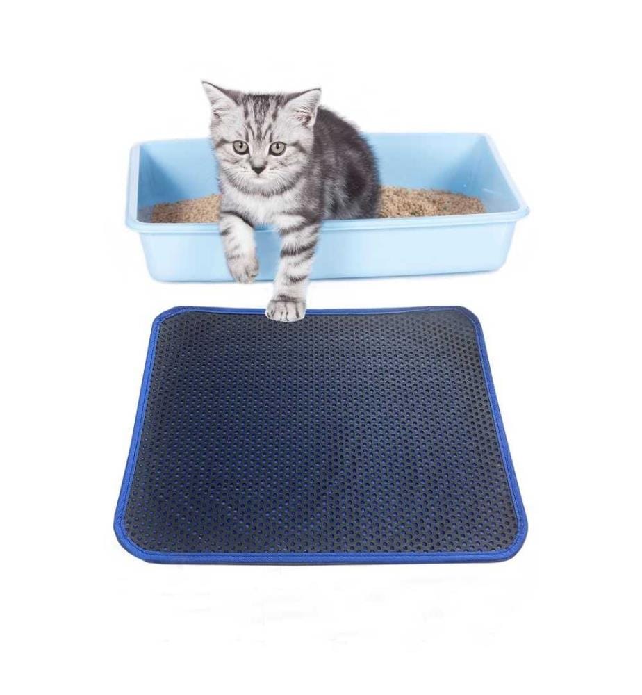 Tapis à litière pour chat, bleu, dessus PVC, dessous polyester