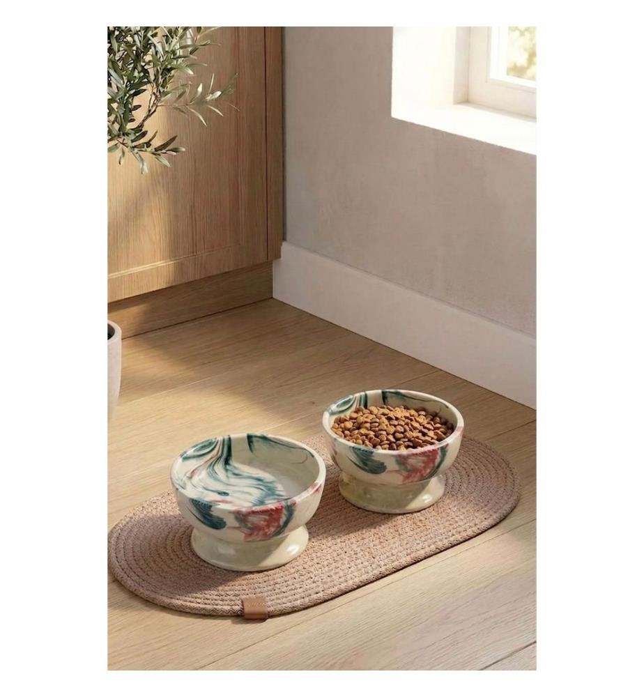 Gamelle pour animaux, 100 % céramique, turquoise, rouge
