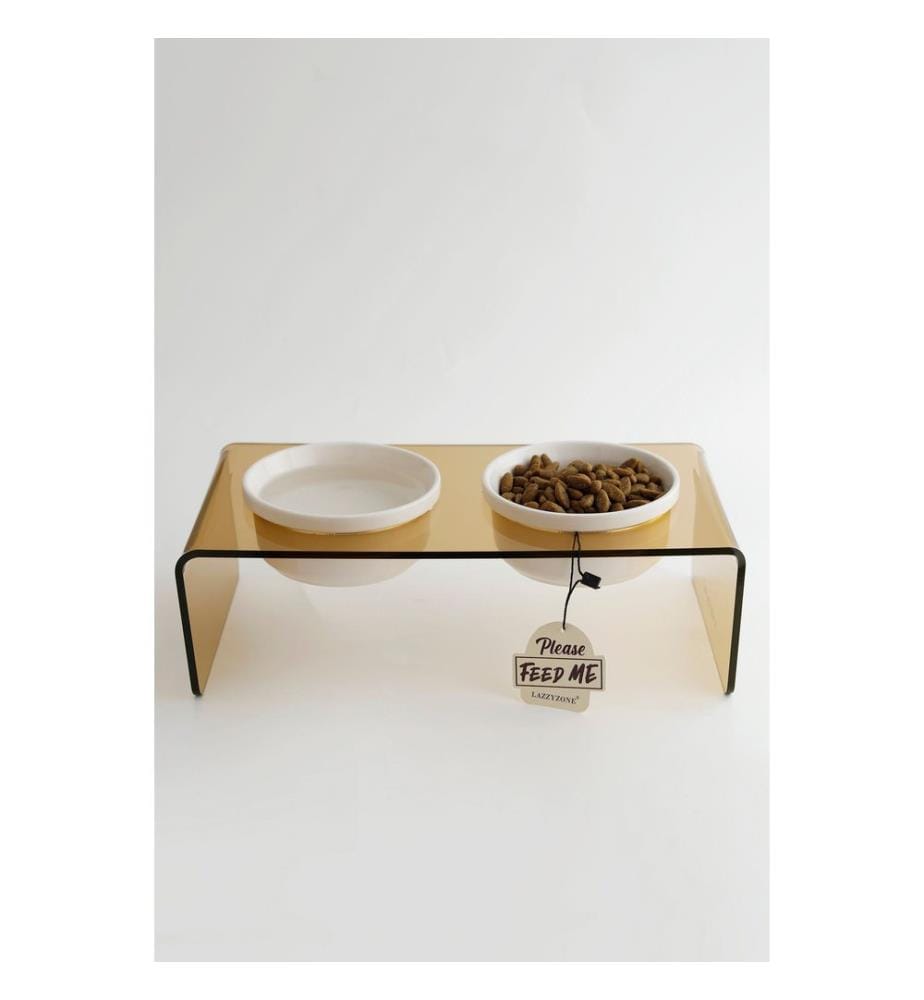 Ensemble de 3 gamelles pour animaux, 100 % plexiglas, marron