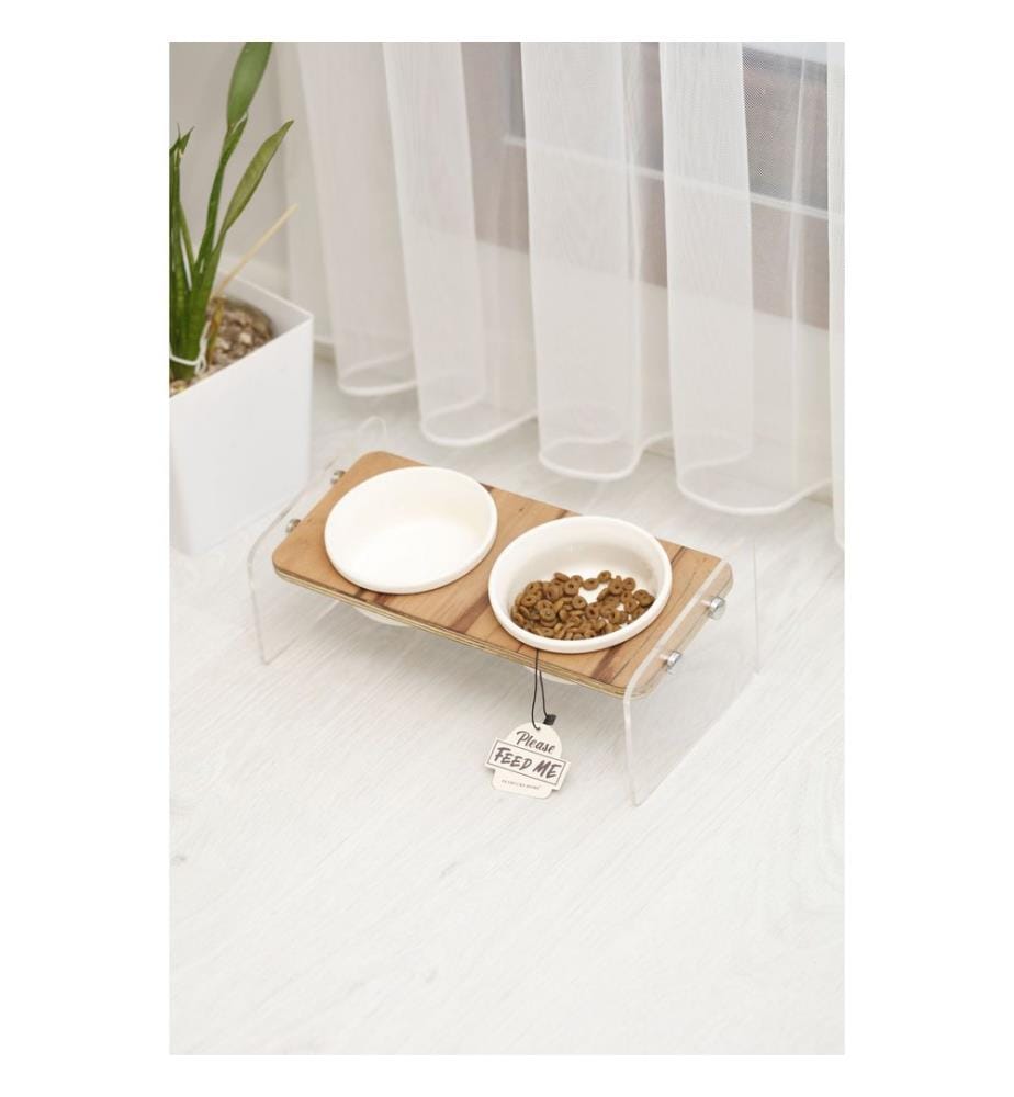 Futternapf-Set für Haustiere, 3-teilig, 50 % MDF / 50 % Plexiglas, transparent