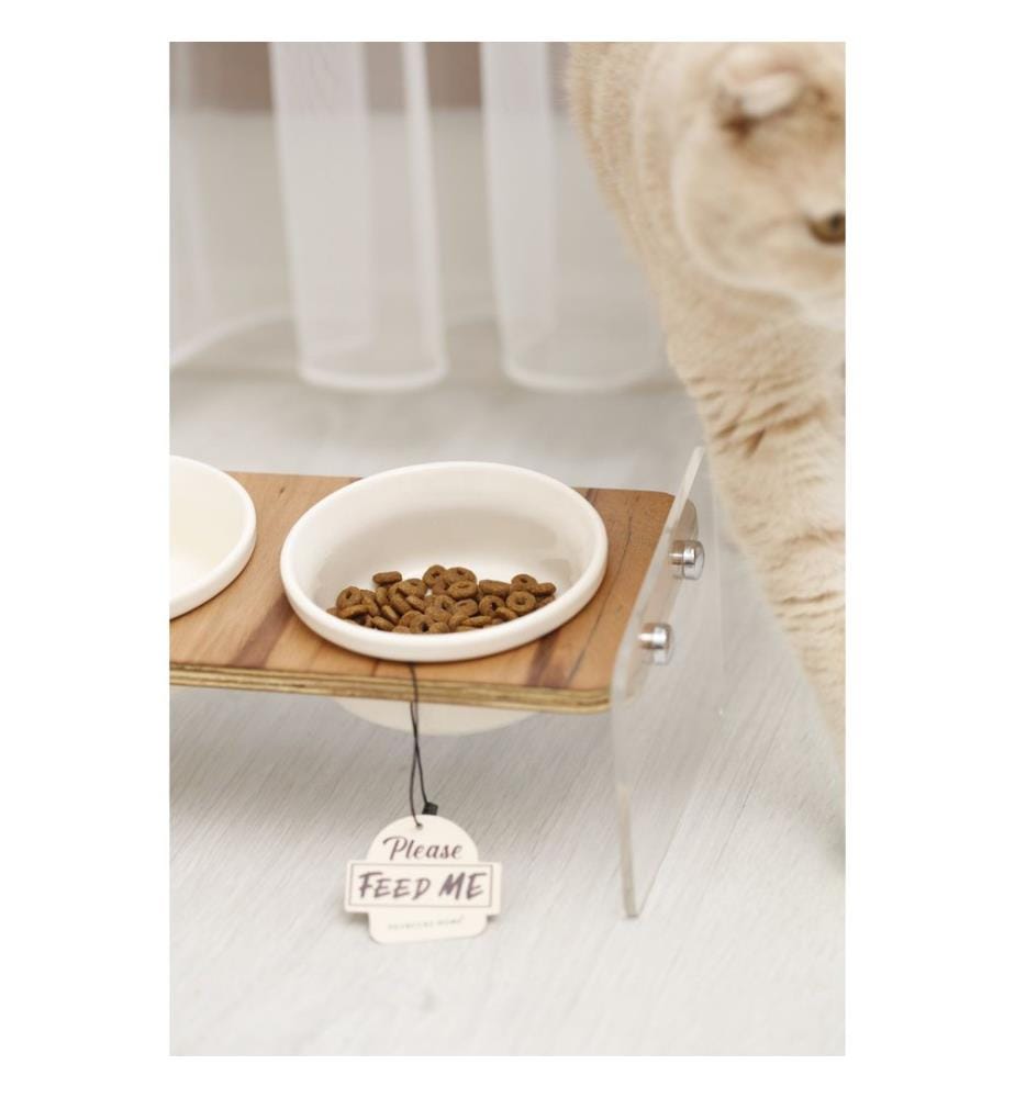 Futternapf-Set für Haustiere, 3-teilig, 50 % MDF / 50 % Plexiglas, transparent