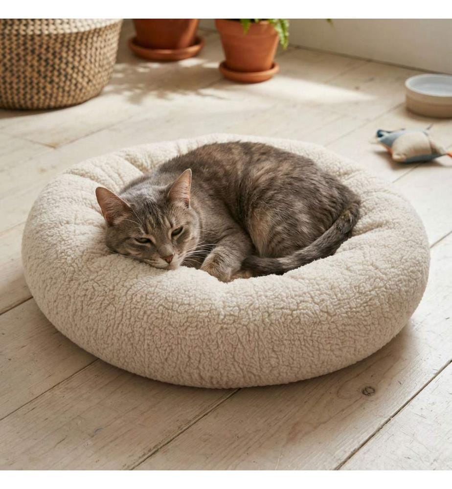 Panier pour animaux, 100 % polyester, crème