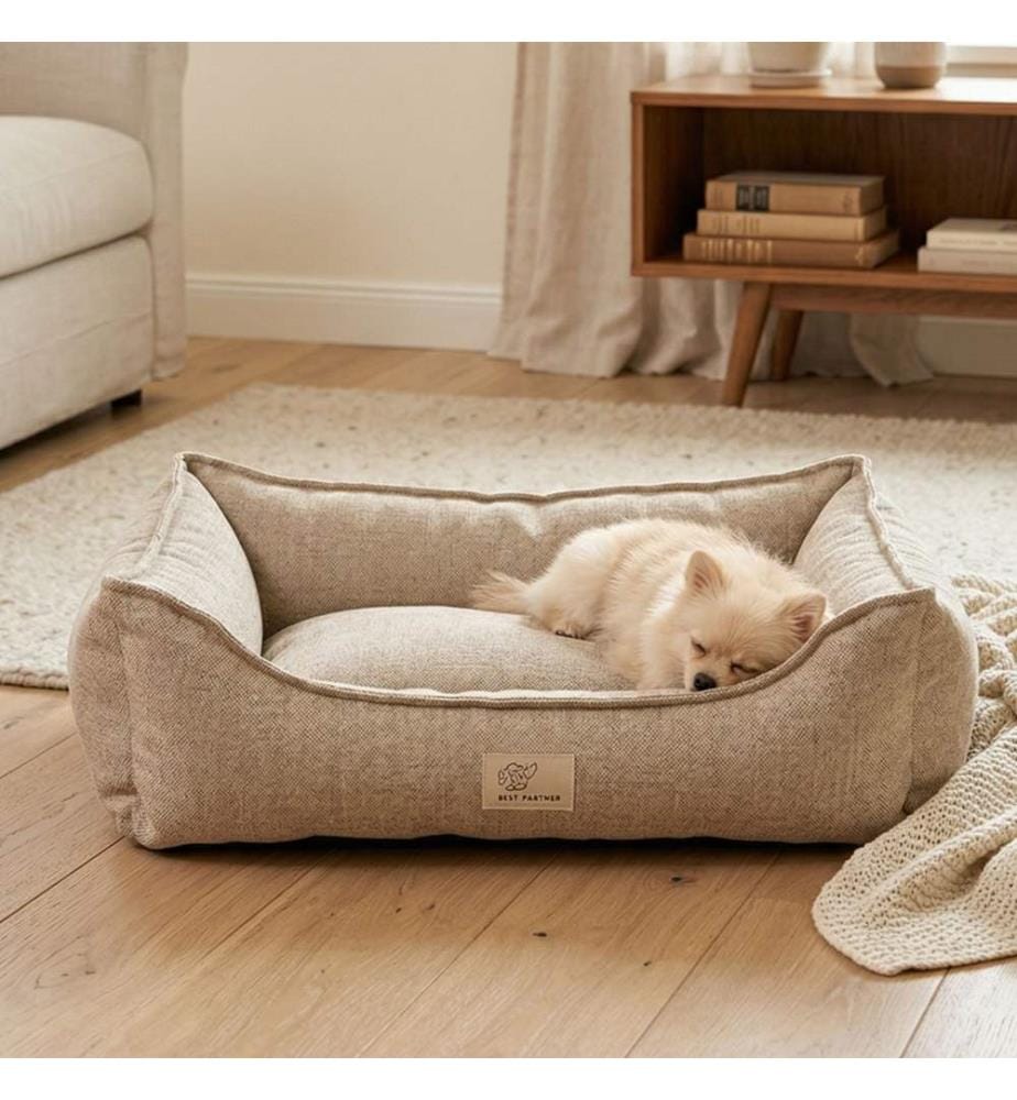 Panier pour animaux, 100 % polyester, crème