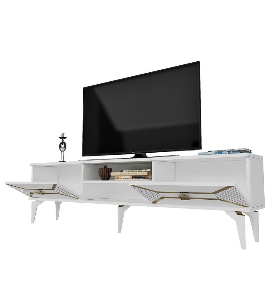Meuble TV, blanc, or, panneau de particules mélaminé