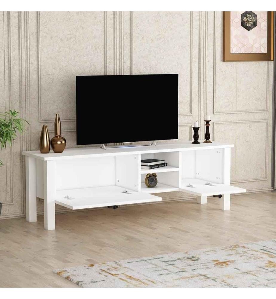 Meuble TV, blanc, panneau de particules mélaminé