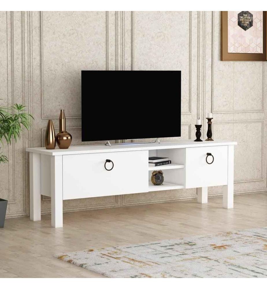 Meuble TV, blanc, panneau de particules mélaminé