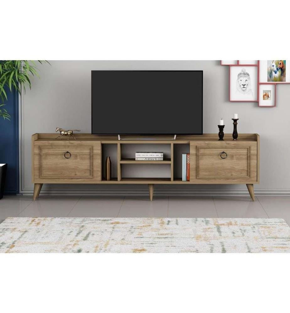 Meuble TV, noyer, panneau de particules mélaminé
