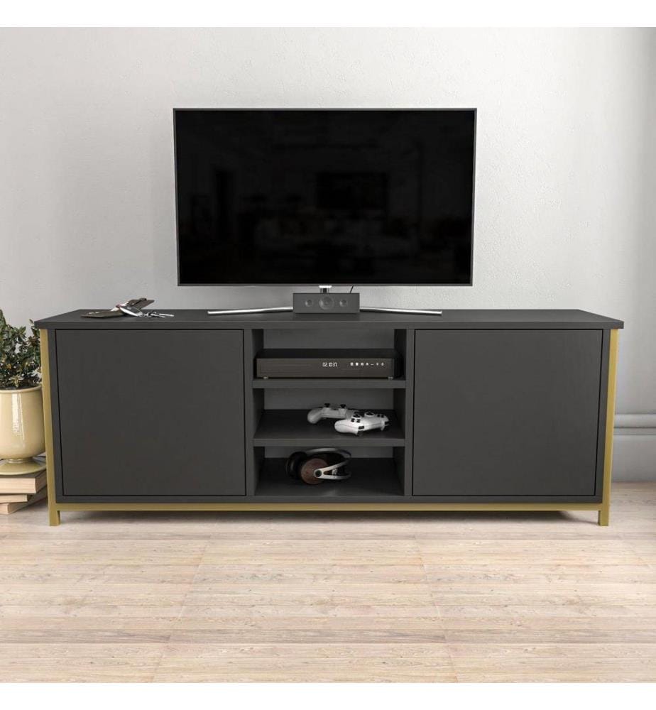 Meuble TV, Gold Anthracite, panneau de particules mélaminé