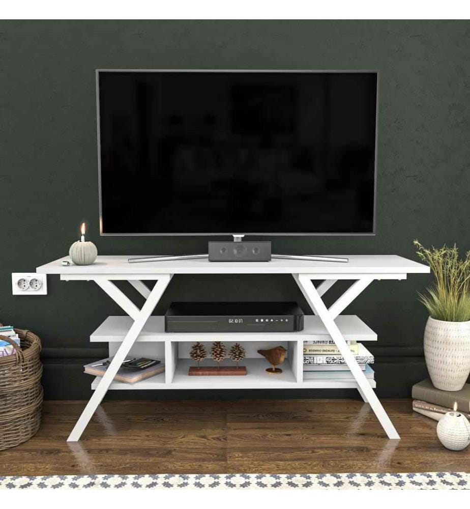 Meuble TV, blanc, panneau de particules mélaminé