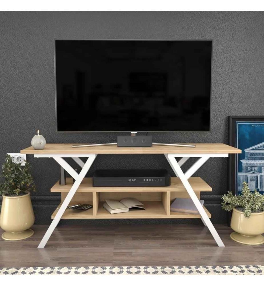 Meuble TV, chêne blanc, panneau de particules mélaminé