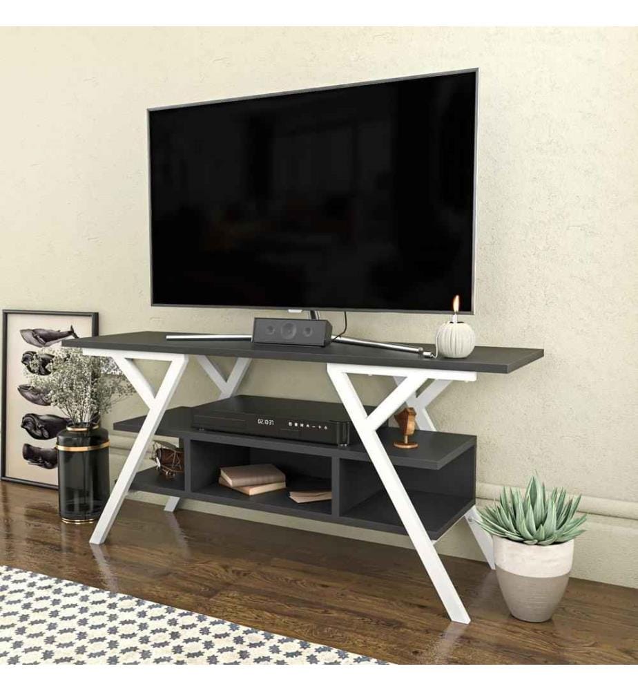 Meuble TV, blanc anthracite, panneau de particules mélaminé