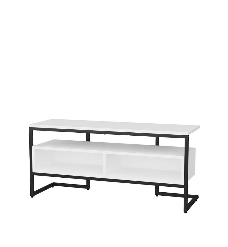 Meuble TV, Noir Blanc, Panneau de particules mélaminé