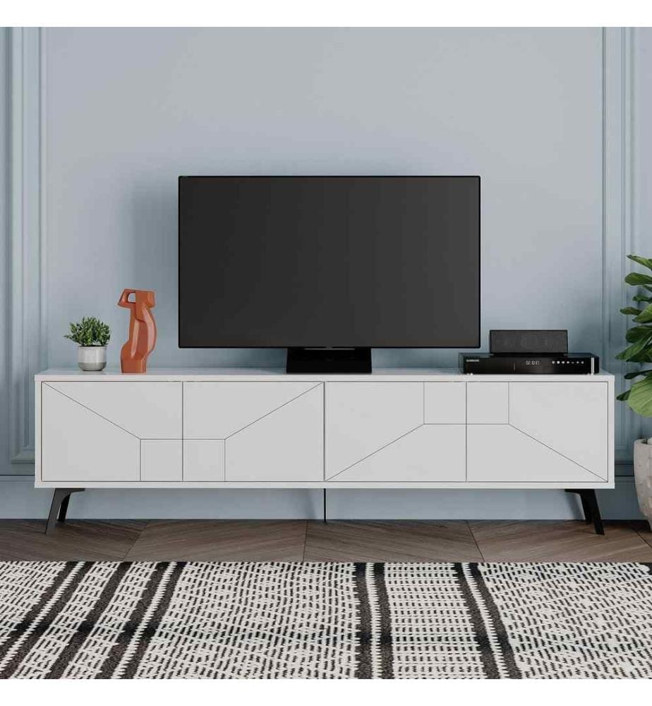 Meuble TV, blanc, panneau de particules mélaminé