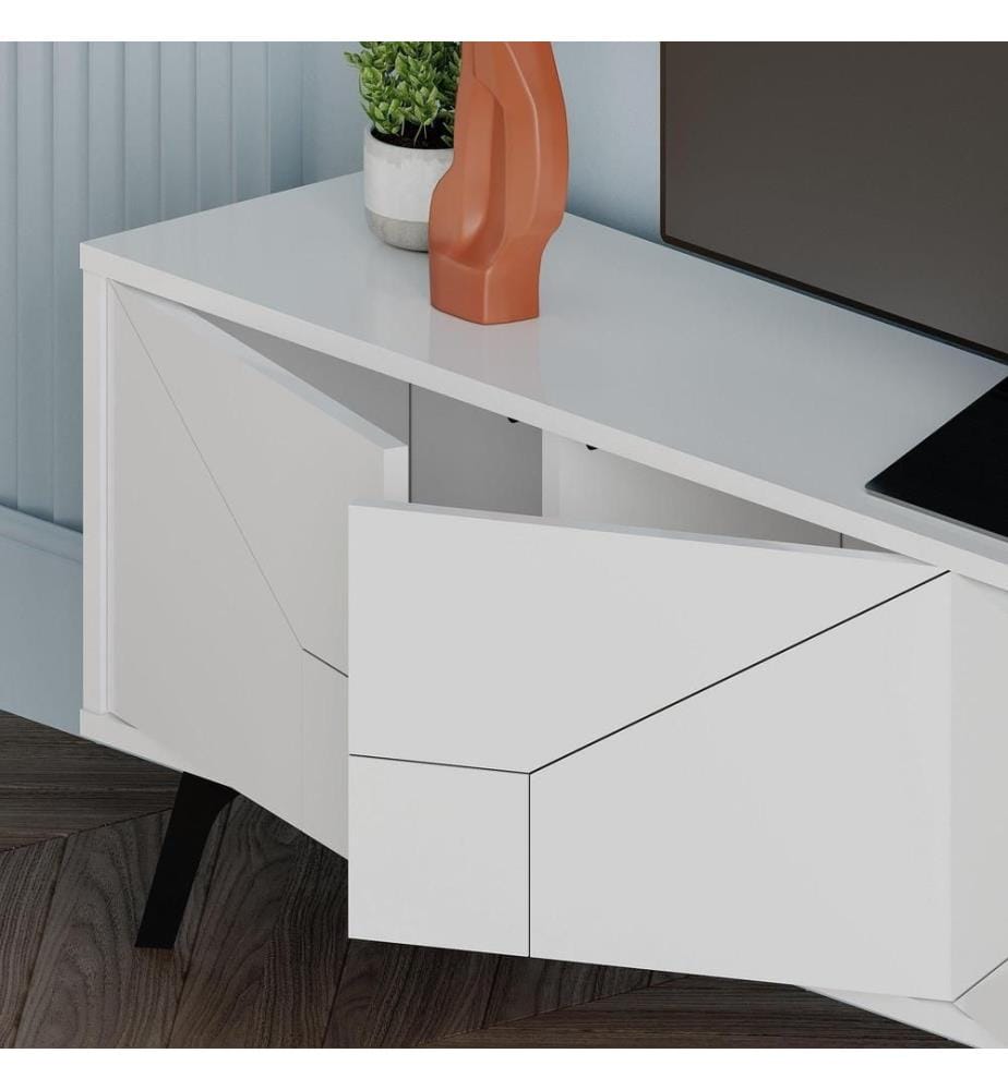 Meuble TV, blanc, panneau de particules mélaminé