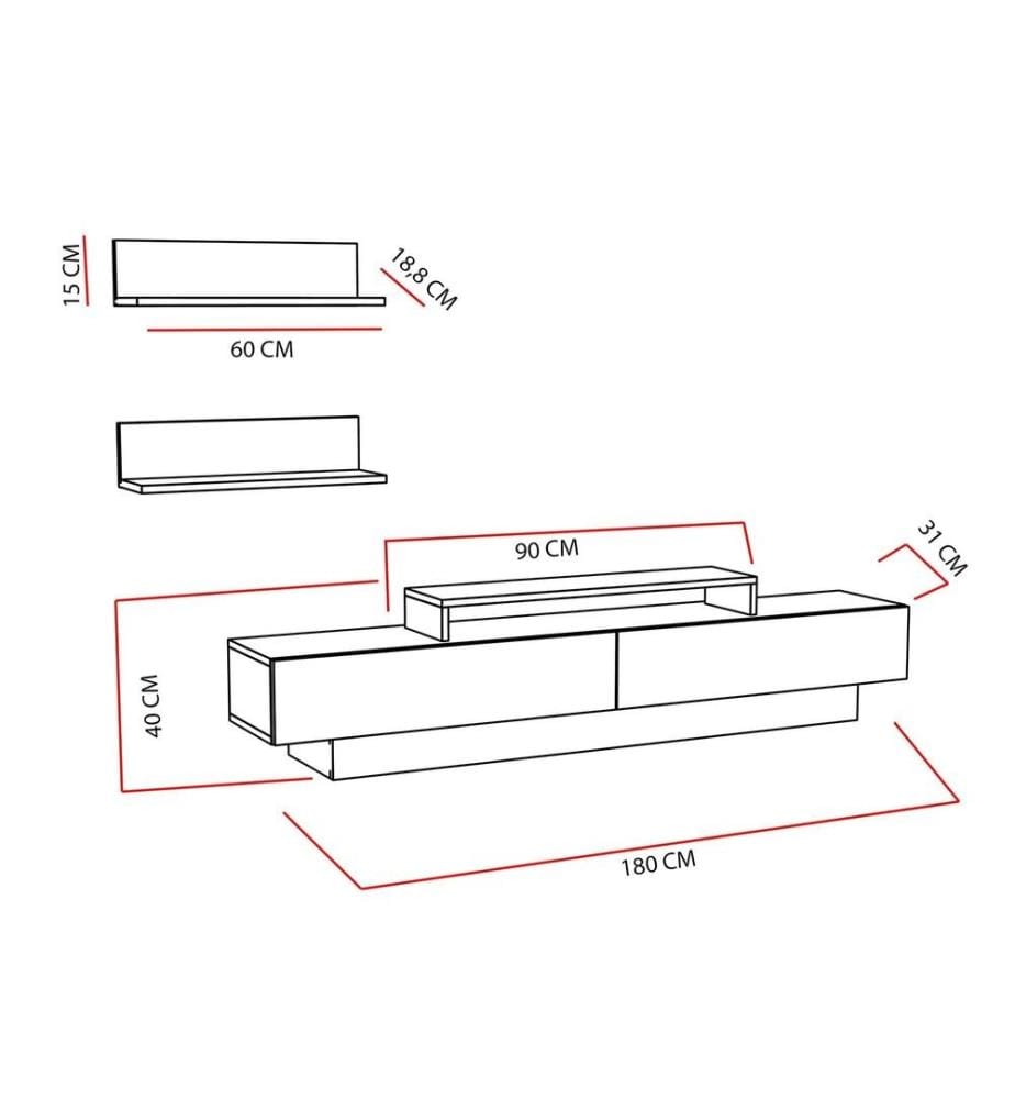 TV-Element, Weiss, Melaminbeschichtete Spanplatte