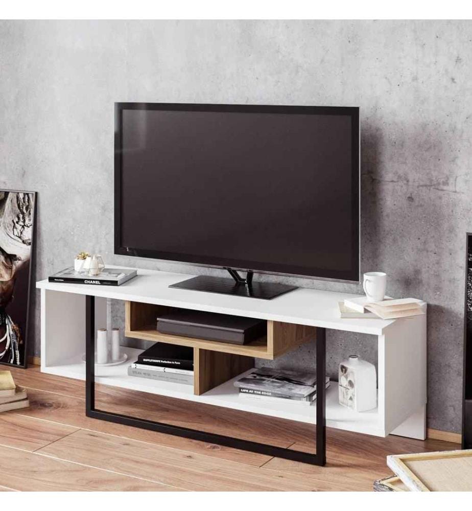 TV-Ständer, Eiche weiss-schwarz, melaminbeschichtete Spanplatte
