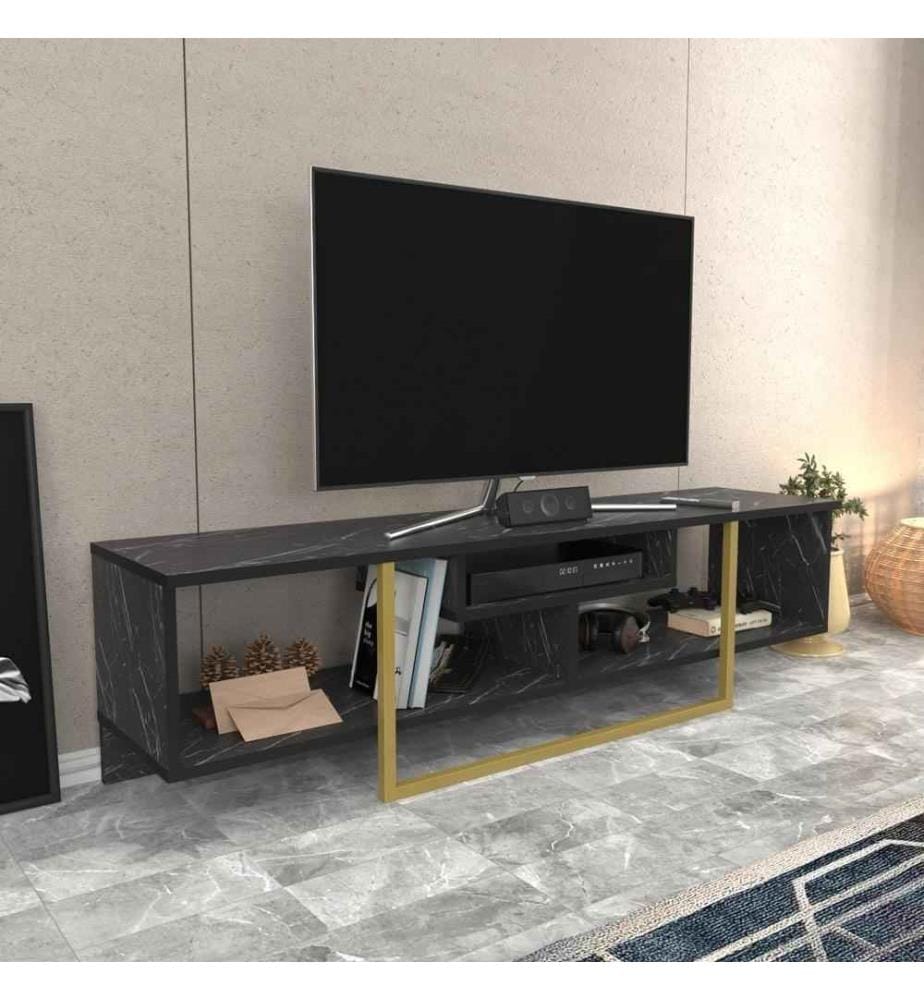 Meuble TV, Black Gold, panneau de particules mélaminé