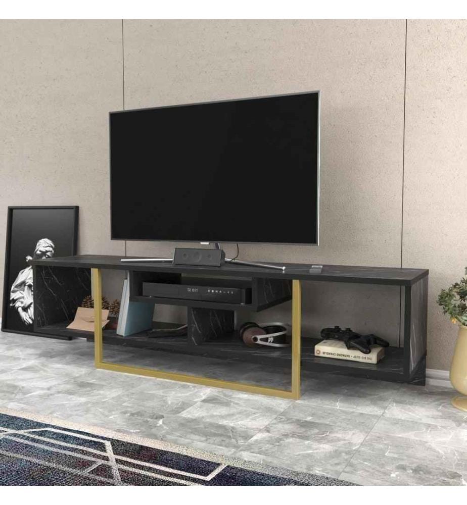 Meuble TV, Black Gold, panneau de particules mélaminé