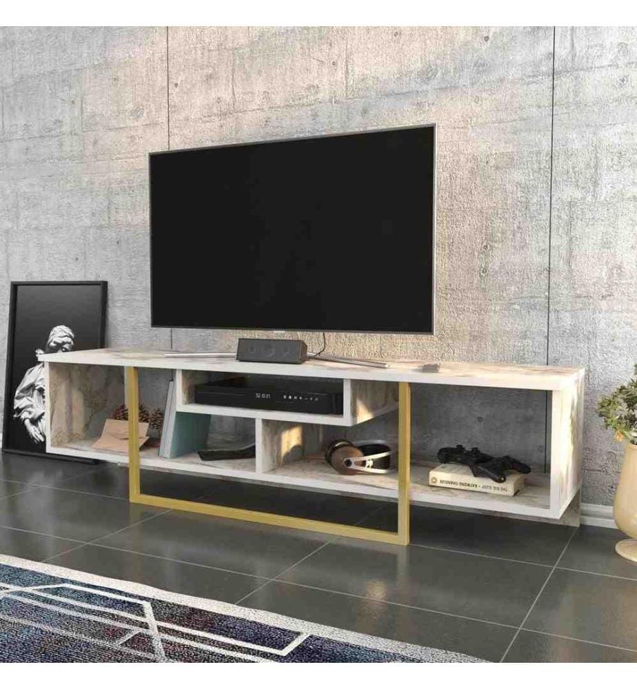 TV-Ständer, Gold Weiss, Melaminbeschichtete Spanplatte