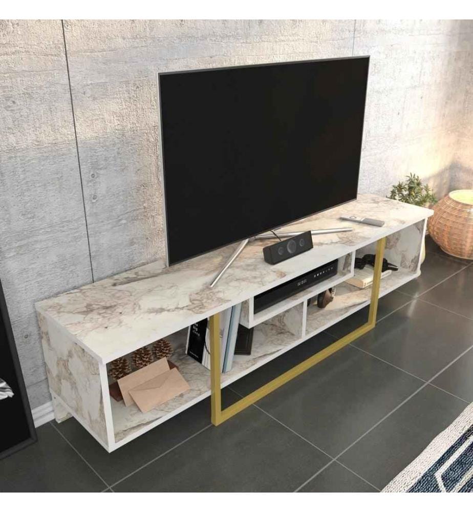 TV-Ständer, Gold Weiss, Melaminbeschichtete Spanplatte