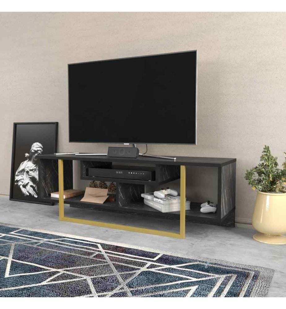 Meuble TV, Black Gold, panneau de particules mélaminé