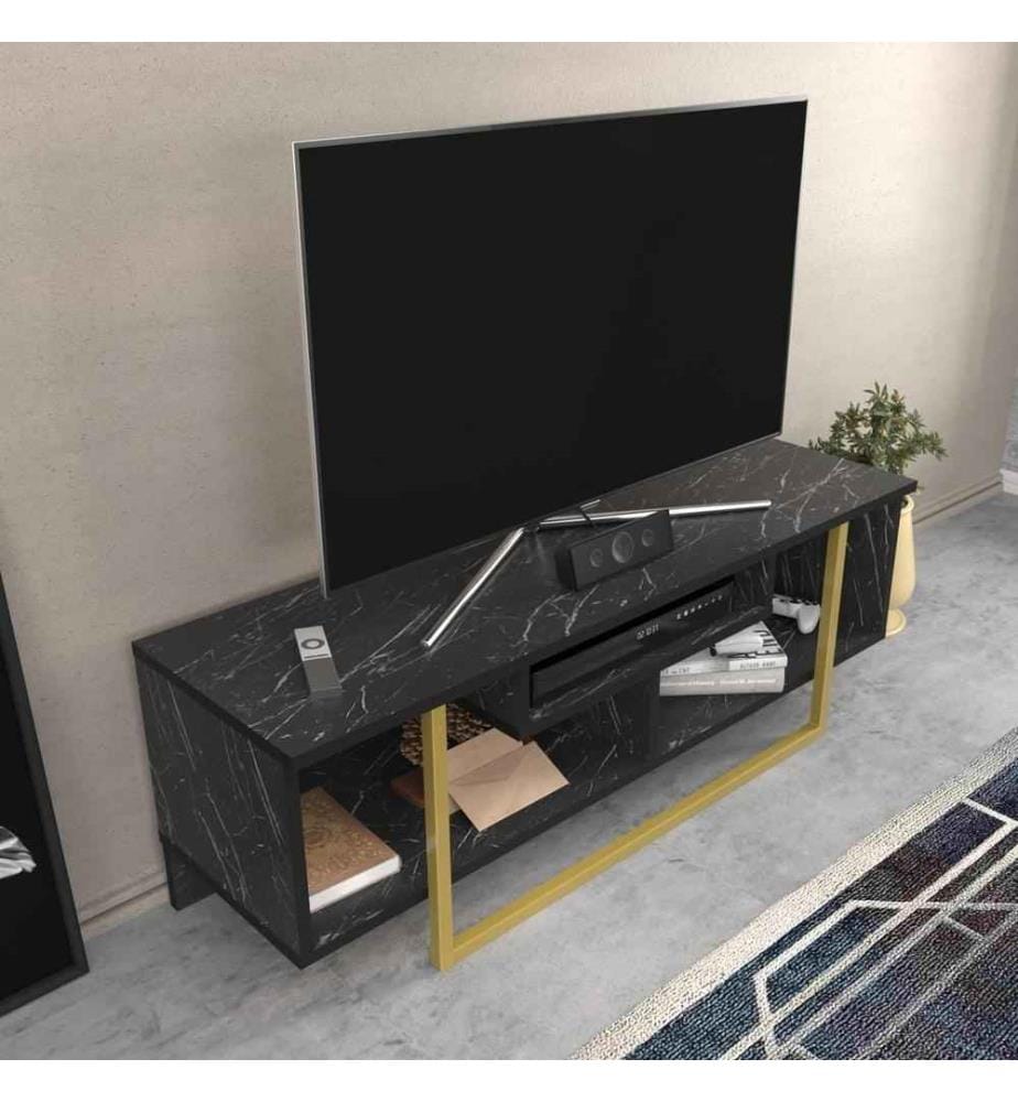 Meuble TV, Black Gold, panneau de particules mélaminé