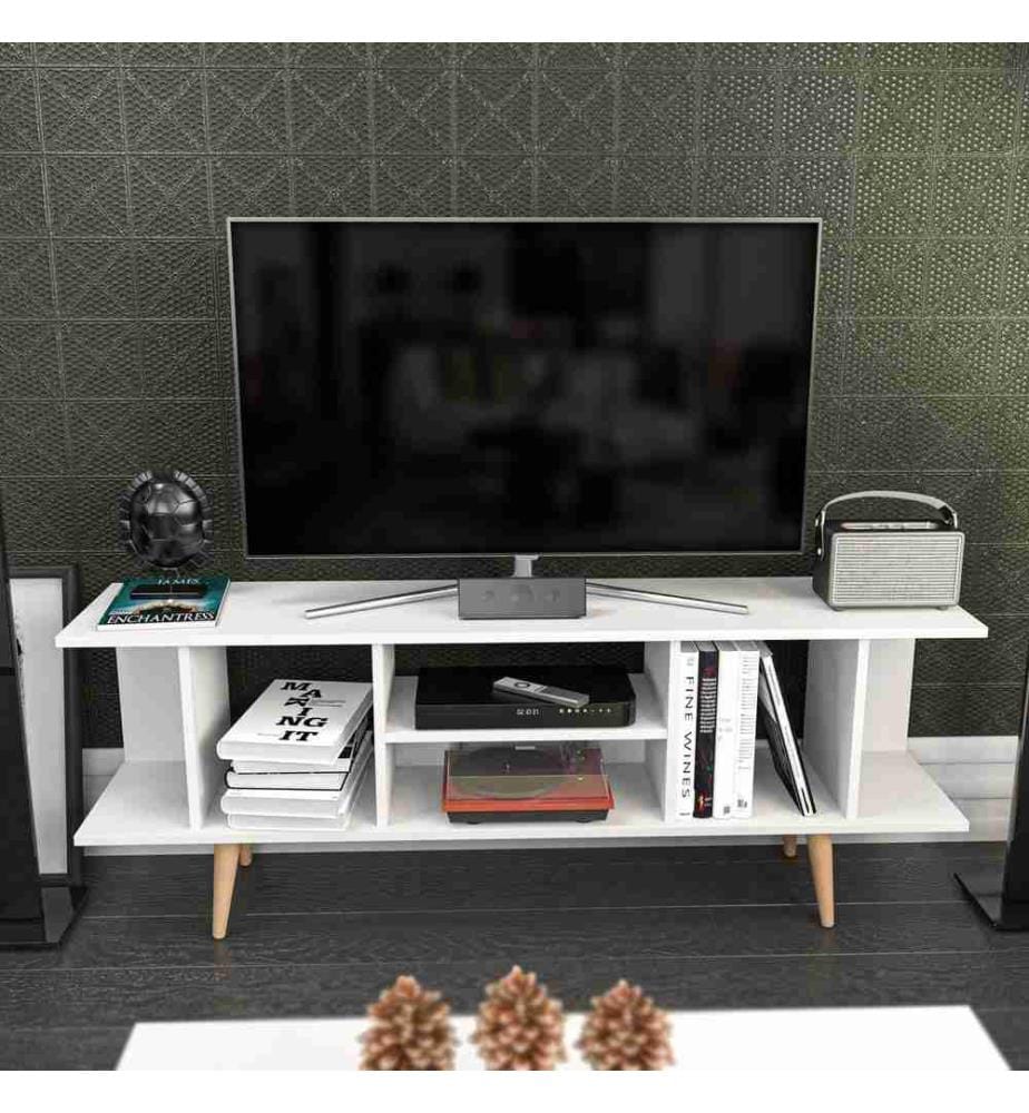 Meuble TV, blanc, panneau de particules mélaminé