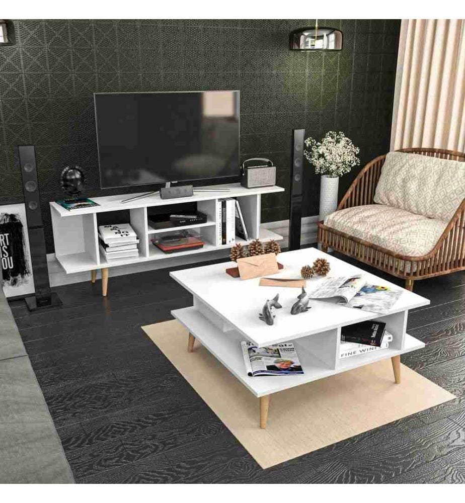 Meuble TV, blanc, panneau de particules mélaminé