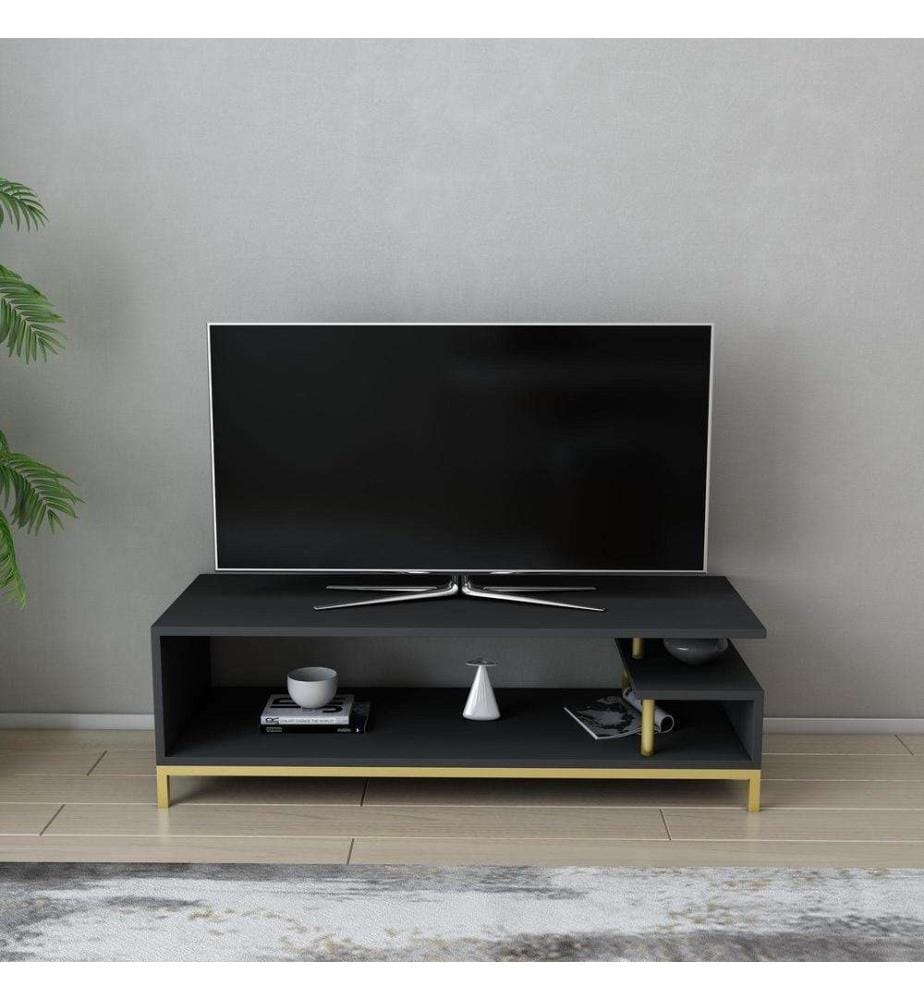 Meuble TV, Gold Anthracite, panneau de particules mélaminé