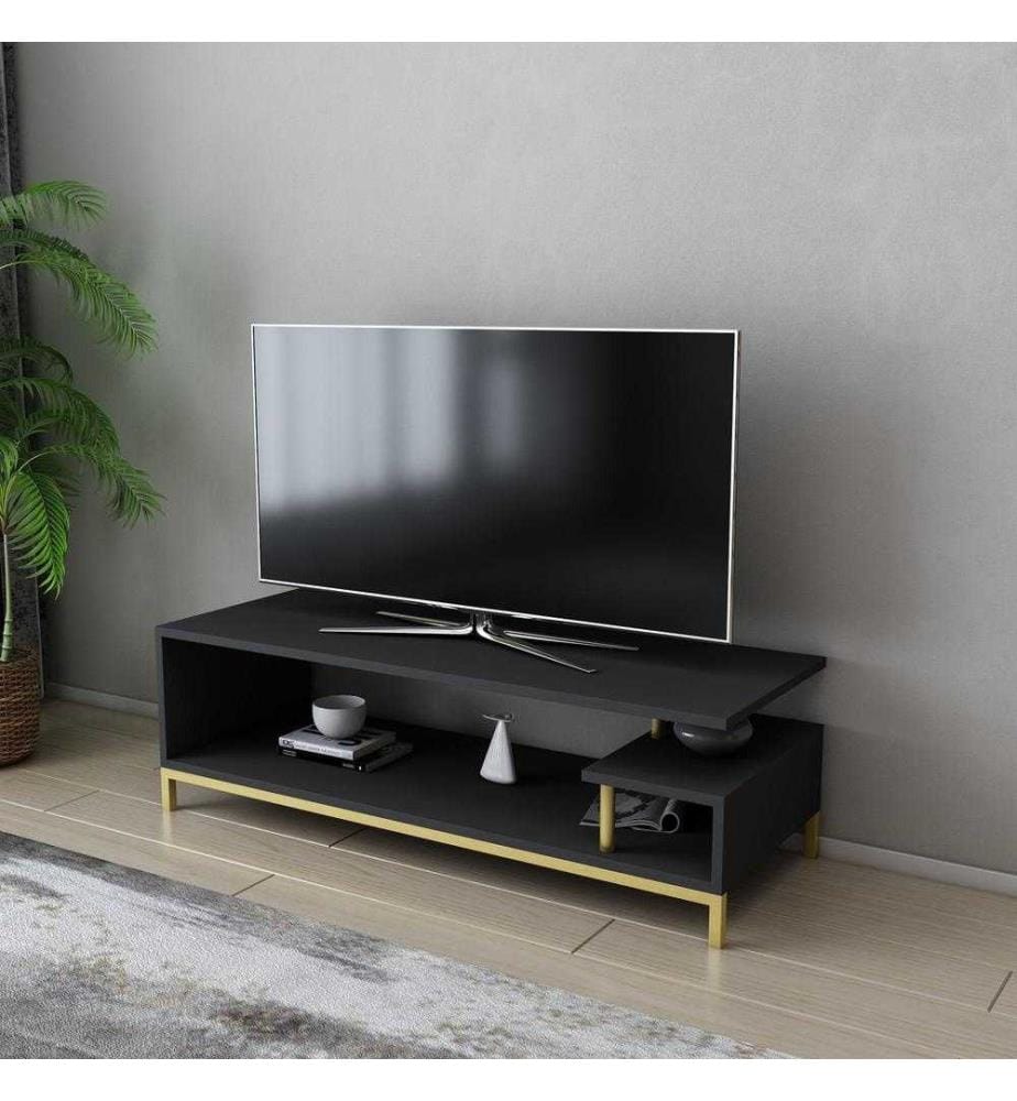 Meuble TV, Gold Anthracite, panneau de particules mélaminé