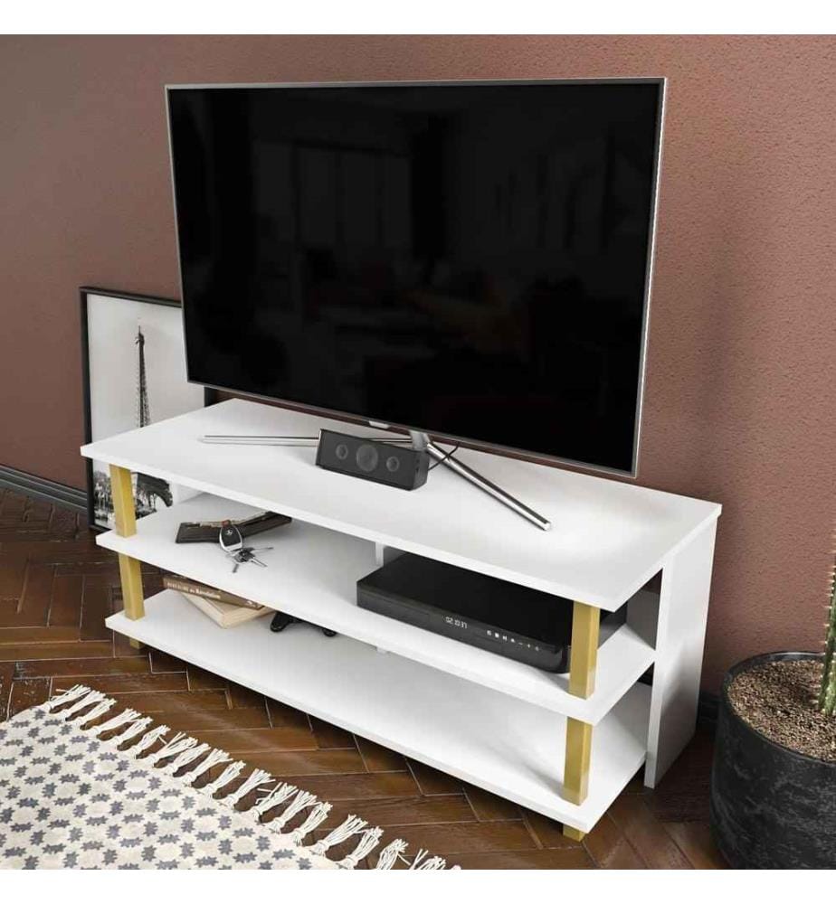 TV-Ständer, Gold Weiss, Melaminbeschichtete Spanplatte