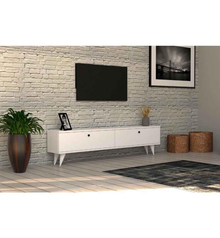 Meuble TV, blanc, panneau de particules mélaminé