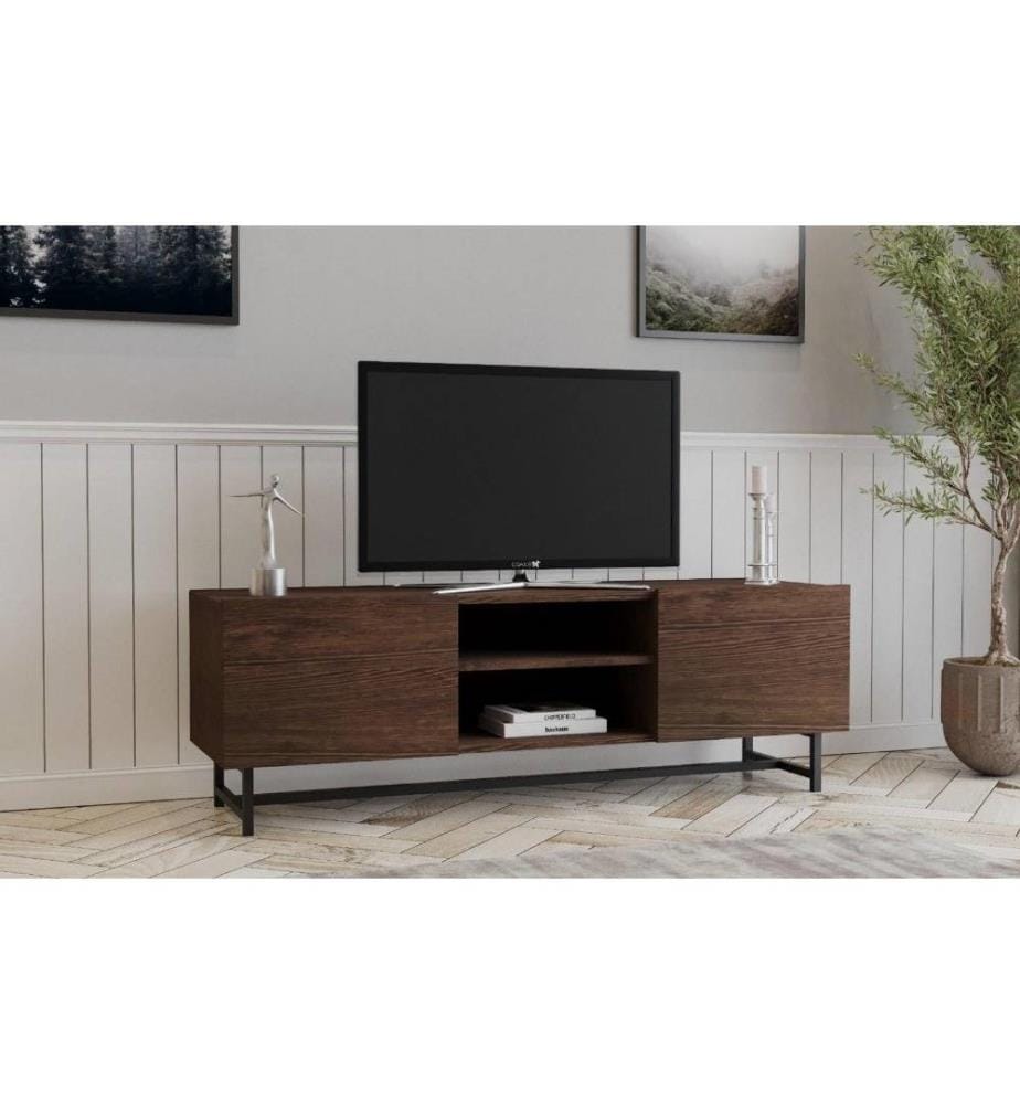 TV-Ständer, Nussbaum, Kiefernholz, Metallrahmen