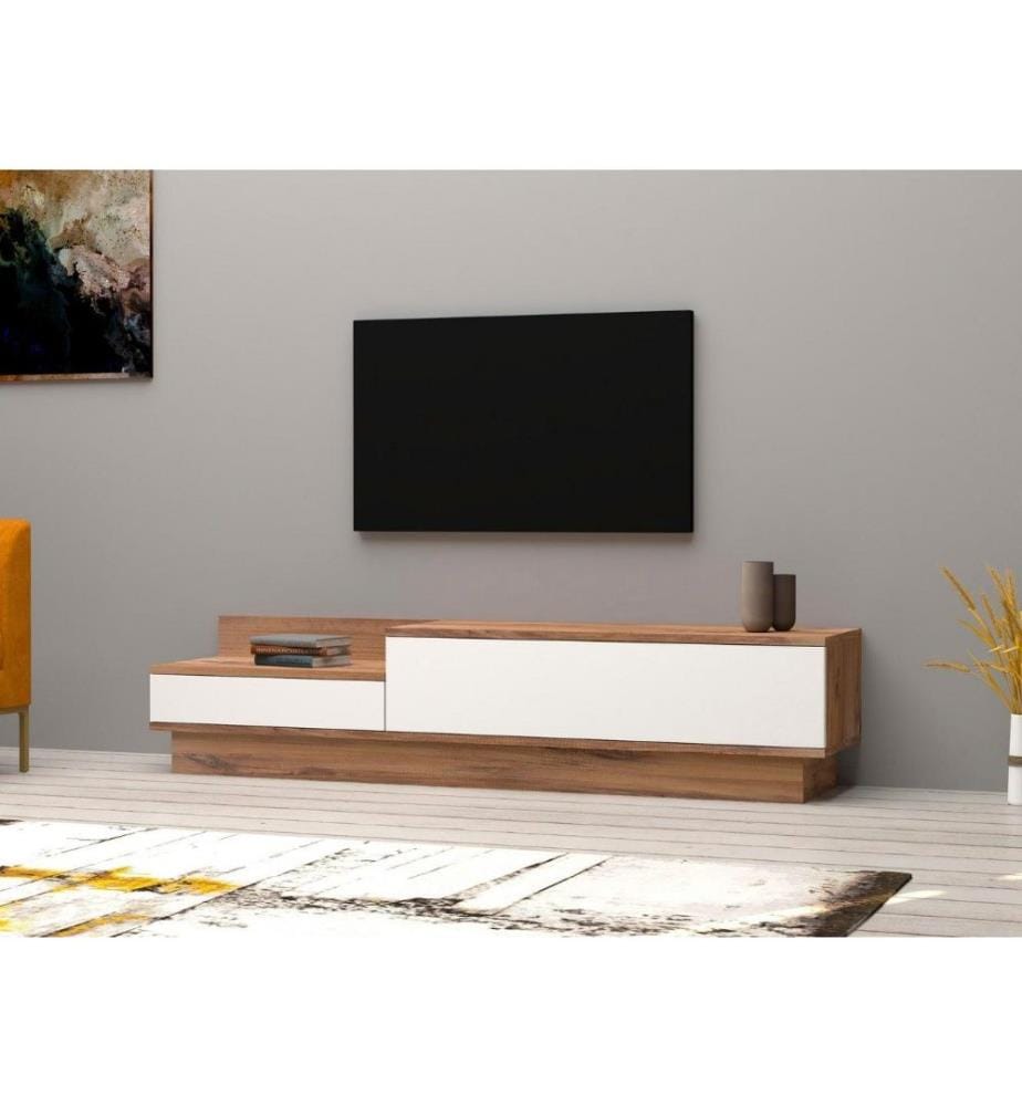 Meuble TV, Pin Atlantique Blanc, Panneau de particules mélaminé